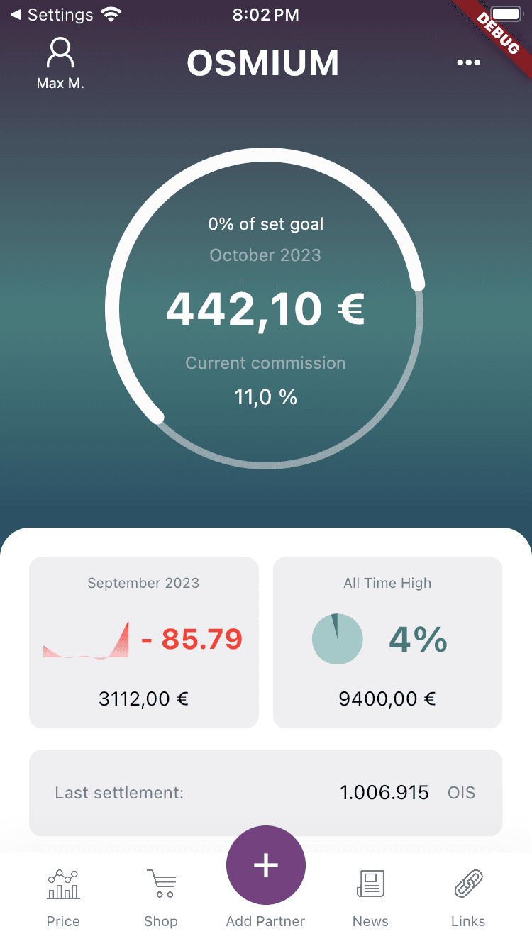 Osmium App — Dashboard home