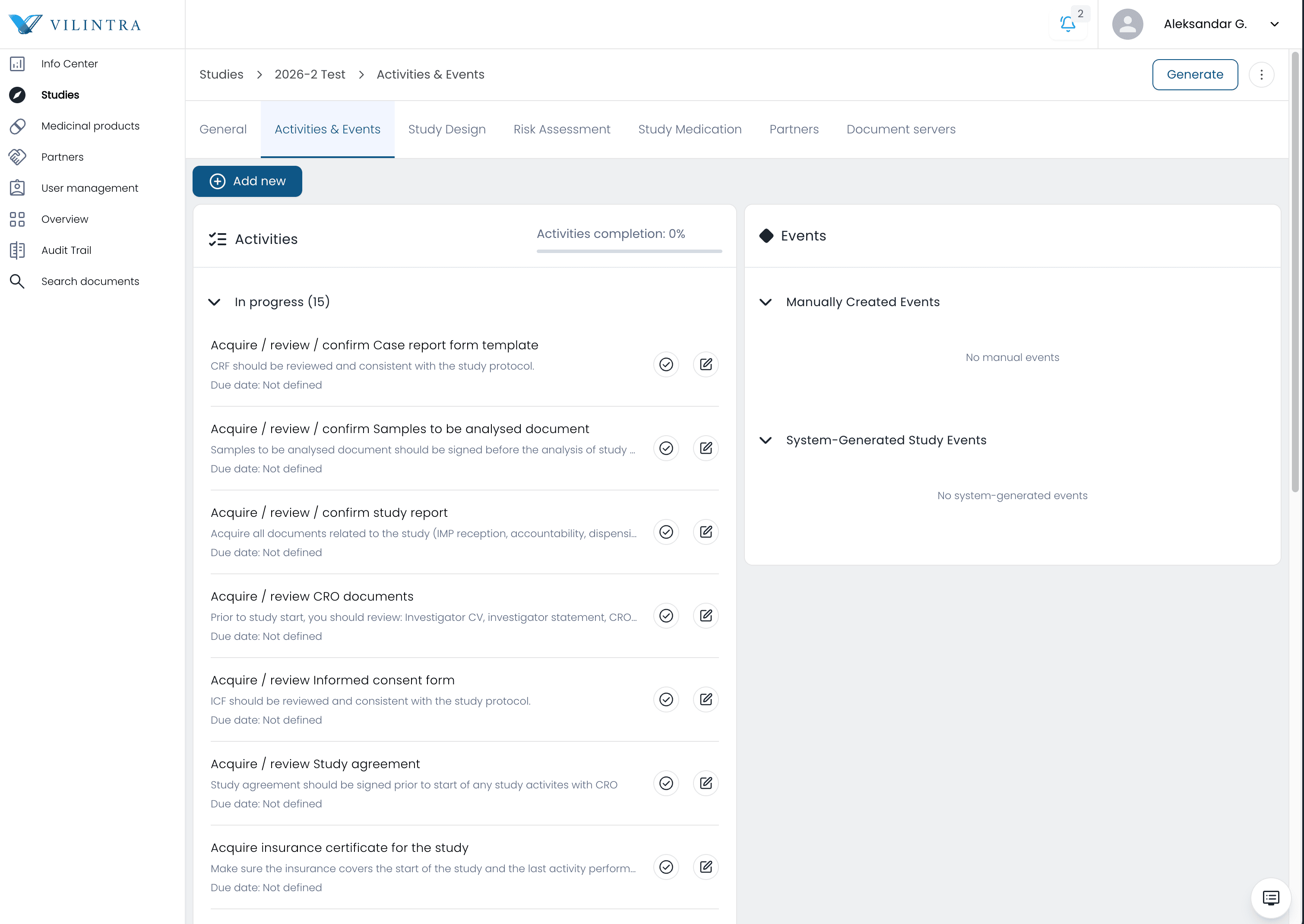 Vilintra study overview with multi-tab navigation